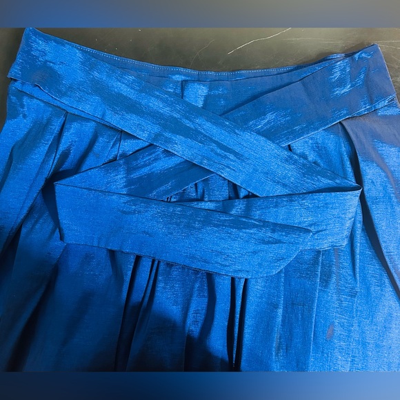 Elegant Royal Blue Low High Pleated Women's Skirt w Front Ties - Picture 6 of 10